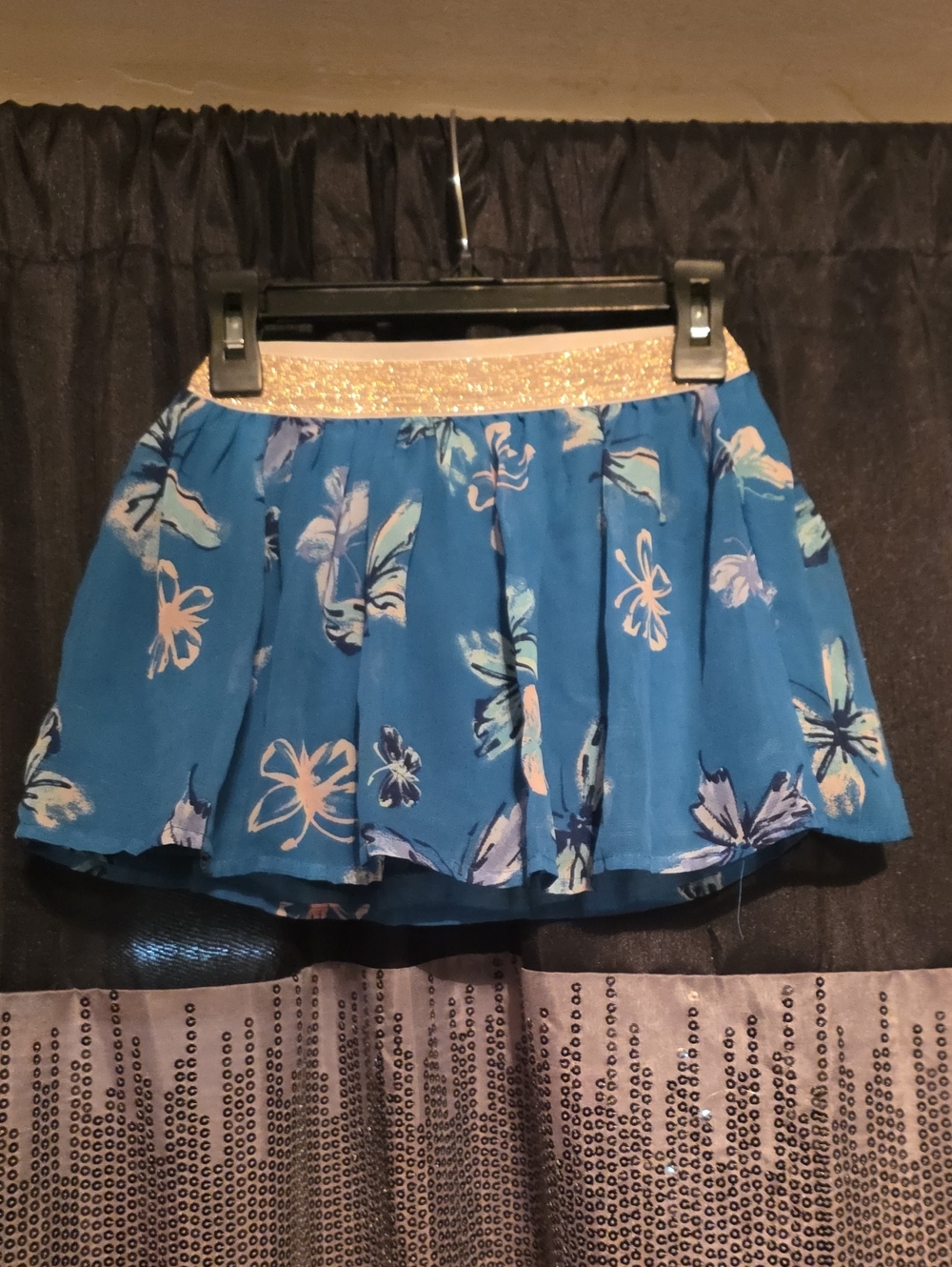Sonoma Blue Floral Skater Skirt with Sparkle Waistband